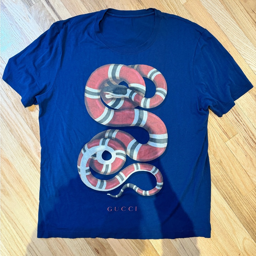 GUCCI men blue snake print t-shirt size XXXL
